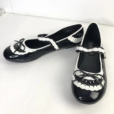 FUNTASMA Maid Ballerina Womens Flats Black & White Patent Shoes 8.5 Lace Gothic