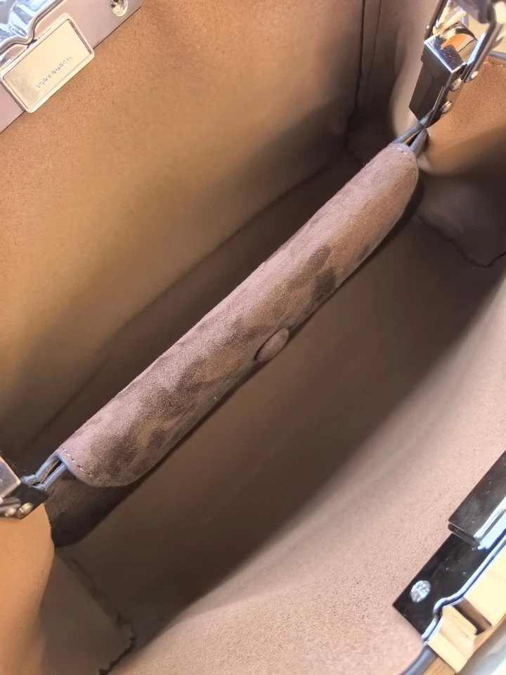 Tory Burch Eleanor Suede Satchel Bag Cocoa Brown Silver Logo Convertible NWT - Image 3 of 4