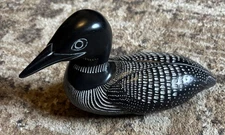 Vintage Boma Carved Stone Loon Duck Black & White Figurine Made in Canada
