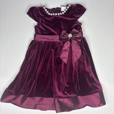 Rare Editions Kids Girls Size 6 Dress Party Holiday Velour Maroon Faux Pearl