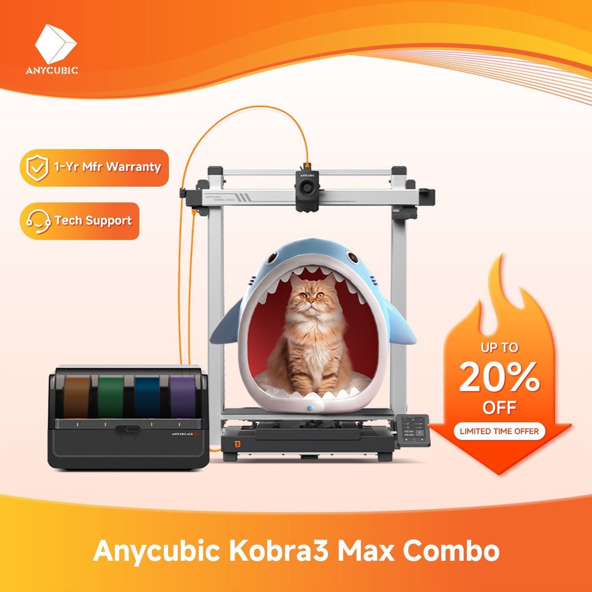 ANYCUBIC Kobra 3 Max Combo EB Version Big 3D Printer 600mm/s