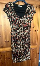 Planet, Size 10, Orange, Black And Cream Dress. Cowl neck. Wrap effect. Vintage 