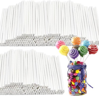 500 Pcs 4-Inch White Lollipop Sticks,Cake Pops Sticks,Paper Treat Sticks Sucker