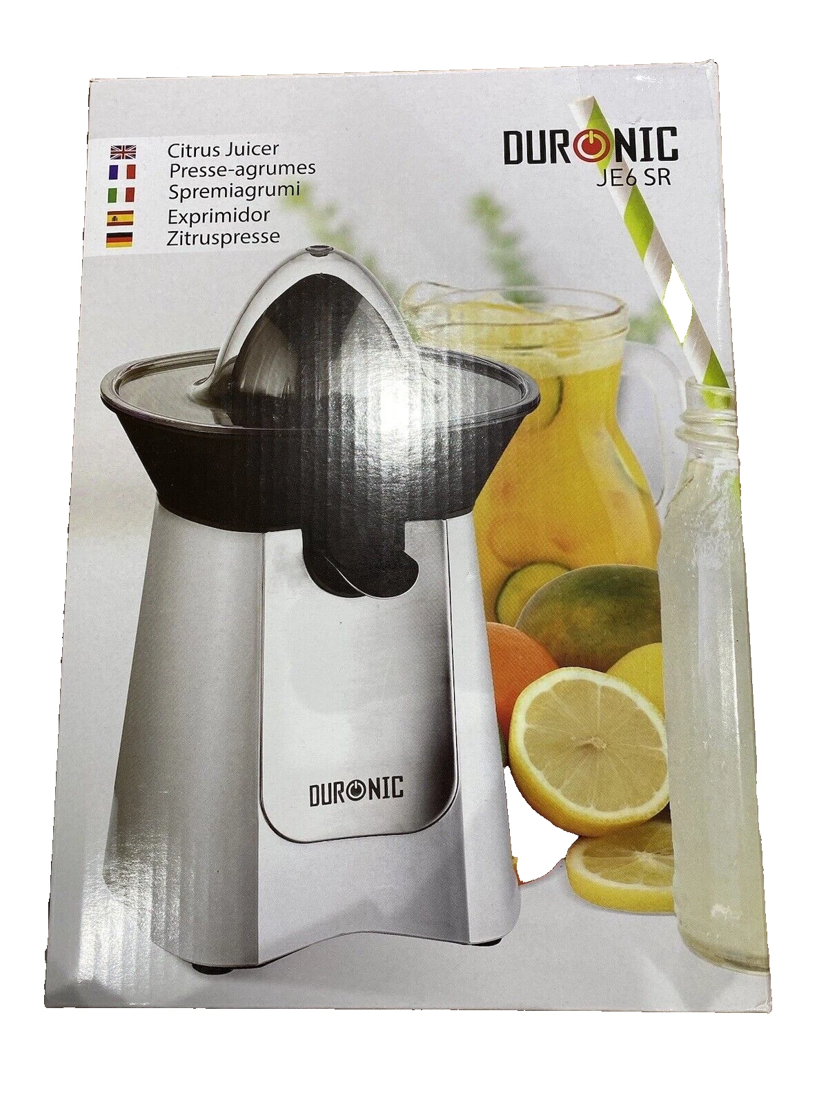 Duronic JE6 SR Slow Citrus Juicer, 100W, BPA-Free, 600ml Jug Capacity - Silver