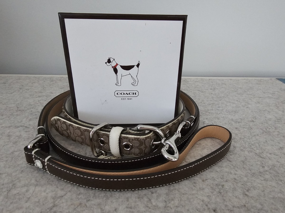 New COACH Dog Collar & Leather Leash Set. Size Large Collar. | eBay