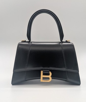 BALENCIAGA Hourglass Top Handle XS   Schwarz Leder Schultertasche #1623