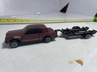 Vintage 1980s Tonka Die-Cast Buick Regal in Burgundy And Flat Bed Trailer