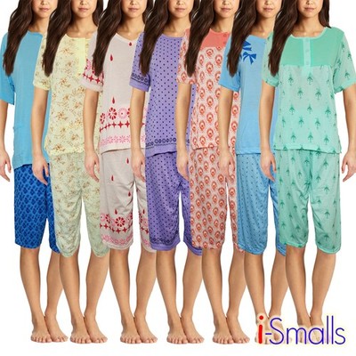 Lucky Damen Pyjama-Set Blumenmuster 3/4 Unterteil mit lila Augenmaske