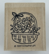 Stampin Up Flower Basket Daisy 1997 Wood Mount Rubber Stamp