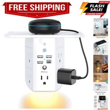 Wall Outlet Extender with Shelf and Night Light,Surge Protector,USB Wall Char...