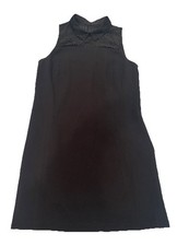 Loft Womens Size 10 Black Sheath Short Dress Collar Zip Up Back - Leopard