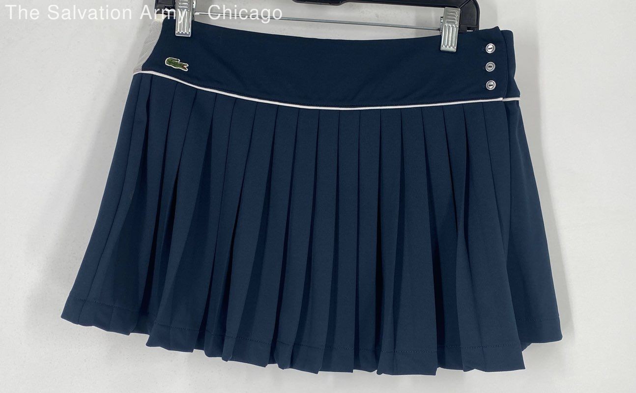 Lacoste Sport Womens Navy White Pleated Design Tennis Mini Skirt Size 40