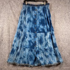 Vtg Broomstick Boho Skirt Womens 12 Button Down Tie Dye Blue Festival Deadstock