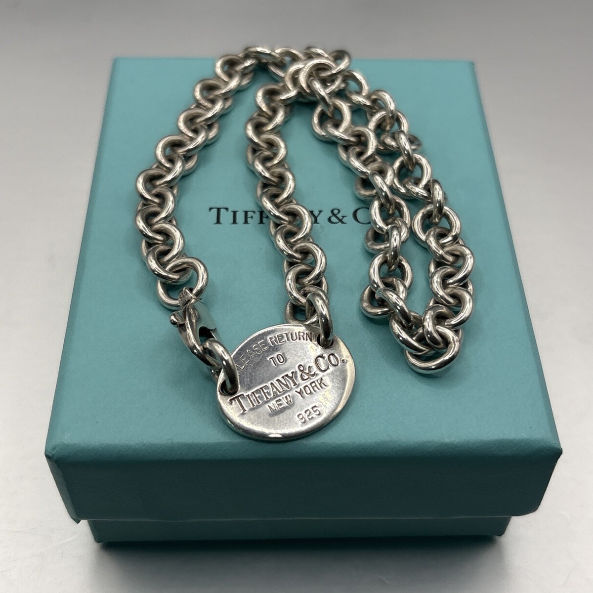 Tiffany & Co. Sterling Silver “Return To Tiffany” Oval Tag Choker Necklace 15”