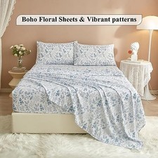 4 Piece Elegant Floral Bed Sheet Set   Cooling, Wrinkle-Resistant  Breathable