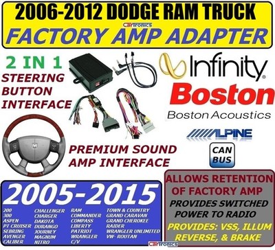 06-12 DODGE RAM TRUCK PREMIUM SOUND INFINITY OEM AMP ADAPTER + STEERING BUTTON