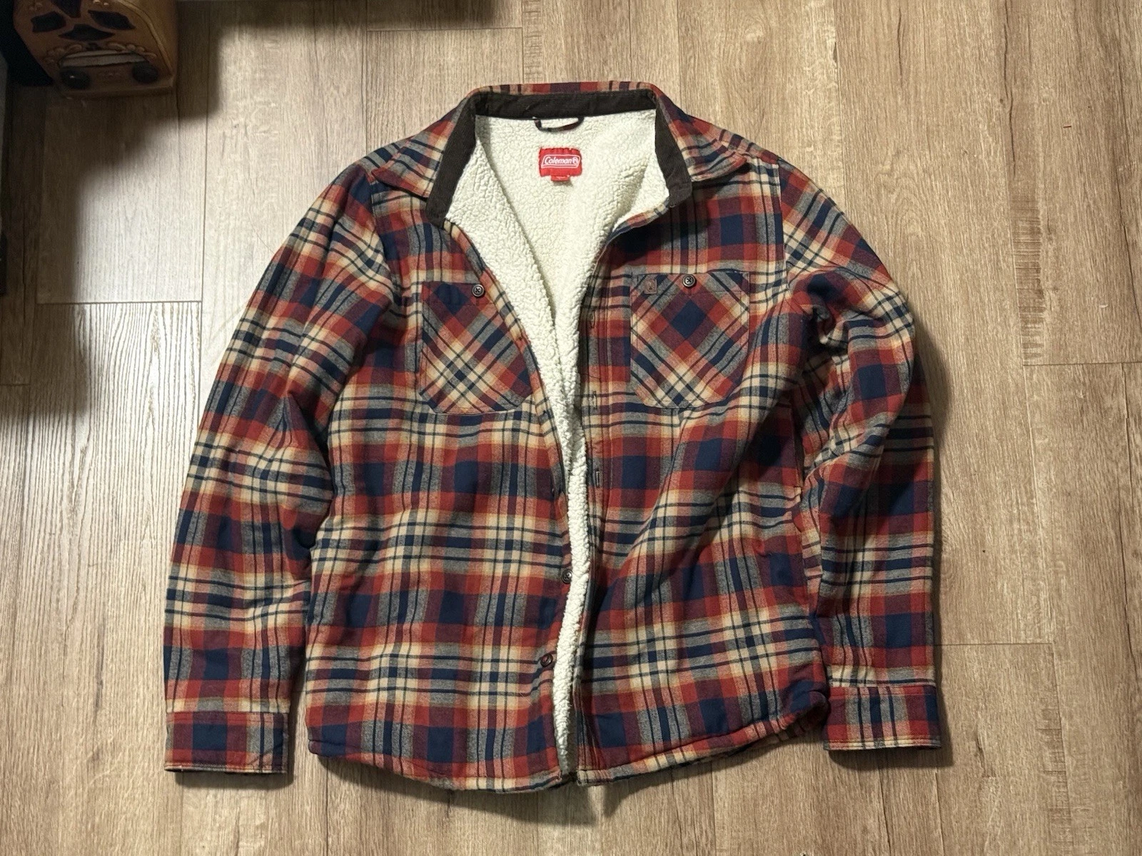 Coleman Shirt Jacket Mens L Plaid Sherpa Lined Flannel Outdoor Coat