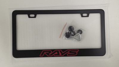 Red RAYS VOLK RACING License Plate Frame Black Metal PREMIUM