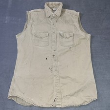 Vintage 80s Carhartt Pearl Snap Vest Faded XL Beige Distressed Workwear