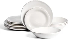 Essence 12-Piece Dinnerware Set Stoneware, Plates and Bowls Set, Dishwasher and