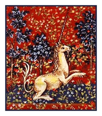 Medieval Unicorn With Trees Detail Counted Cross Stitch Pattern Graph Pattern