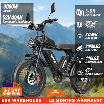 YVY 1200/1500/3000W 48/52V 15.6/20/40Ah 20'' Electric Bike Dual Battery EBIKE US