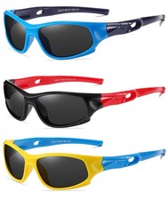 DYLB 3 Pack Flexible Kids Polarized Sunglasses For Boys Girls With Strap, Spo...