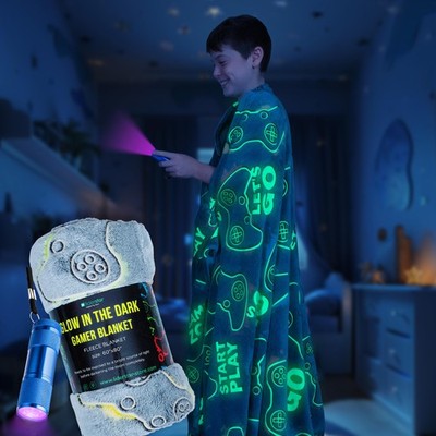 Glow in The Dark Blanket 60x80 Inch Plush Gaming Throw Gamer Gift Room Decor