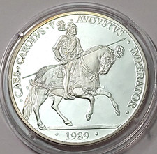 Spain 5 Ecu 1989 Proof Silver 1oz Fine 33.77g Ø42.15mm Charles V on Horseback Augustus 99.51 per troy oz