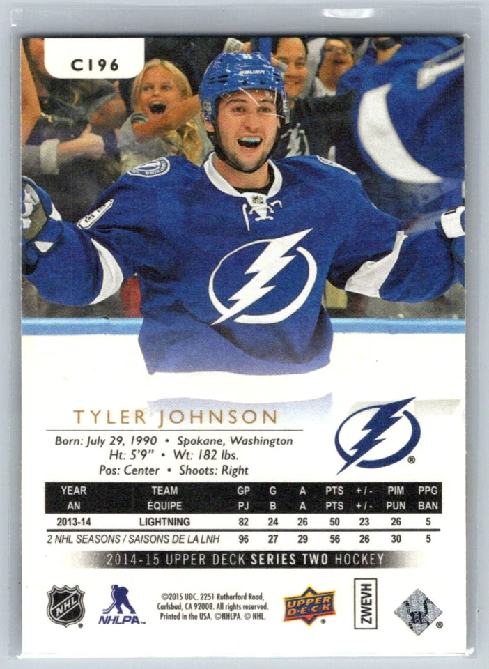 2014-15 Upper Deck #C196 Tyler Johnson Tampa Bay Lightning Canvas Hockey Card - Image 2 of 2
