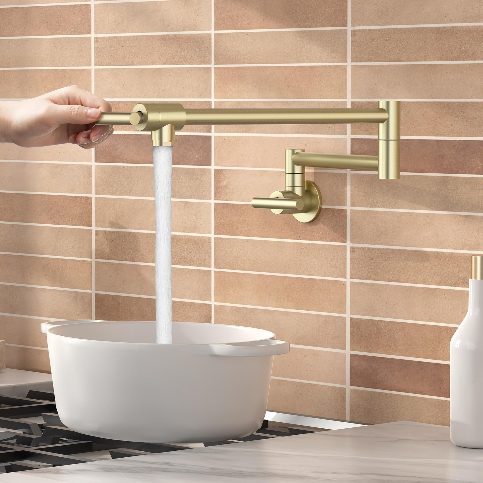KES Gold Pot Filler with Heat-Resistant Cartridge, 26" Brushed Gold Pot Filler