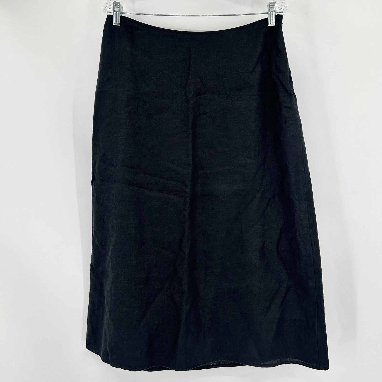 J Jill Black Linen Midi Skirt Women 12 Minimalist 90s Capsule Granola Lagom Prep