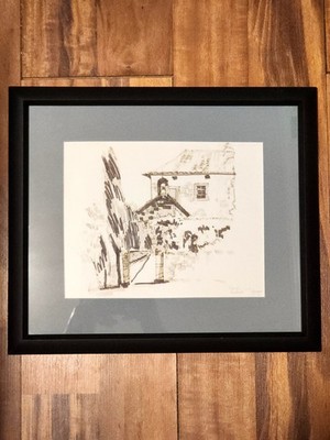 Vintage Italian Architectural Ink & Wash Sketch Solzi Anghiari Italy Framed