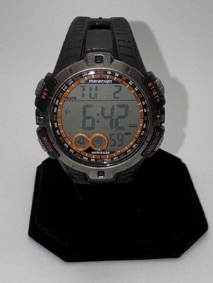 Timex T5K801 Marathon Men's Black Orange Digital Full Size Rubber Strap Watch