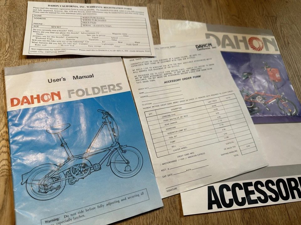 Dahon Folders / California Users Manual etc.
