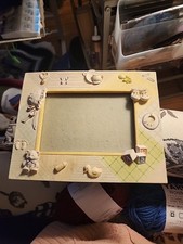Two s Company Photo Frame Chalkware Yellow Bonnet Booties Teddy Bear Blocks