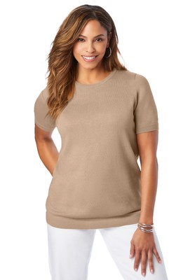 Jessica London Women's Plus Size Fine Gauge Crewneck Shell