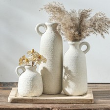 Ceramic Vase Set of 3 with Handle, Neutral Rustic Vases Home Decor Farmhouse ...