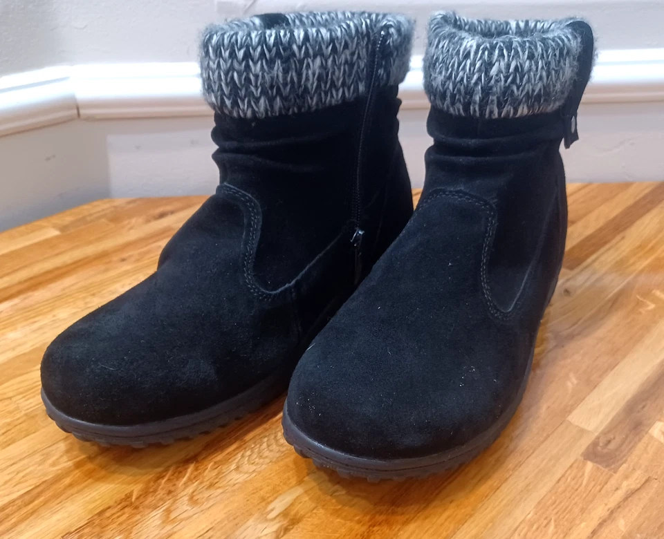 Khombu Laura女式10米黑色人造毛皮/皮革拉链圆头踝靴 — 第 3/4 张图片