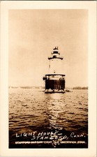 RPPC Postcard Old Greenwich Connecticut CT Stamford Harbor Lighthouse