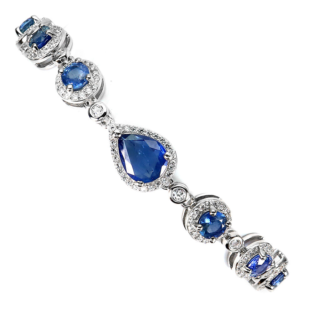 Gem Stone King 5.12 Cttw Blue Sapphire and White Diamond Oval Tennis Bracelet | 925 Sterling Silver | Greek Vine Bracelet for Women | Gemstone Birthstone | Oval 6X4MM | 7 Inch