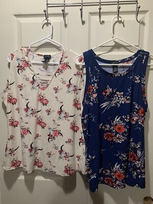Justify Bundle Tank Style Tops Floral - 2 Tops - Blue, White 2XL