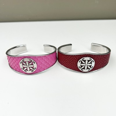 Rustic Cuff Set of 2 Monique Pink Python and Red Stingray Cuffs Bracelets