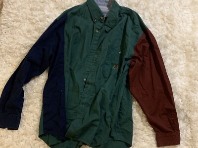 Bungle Boy Company Womens Oversize Button Down Long Sleeve Top Red Vintage