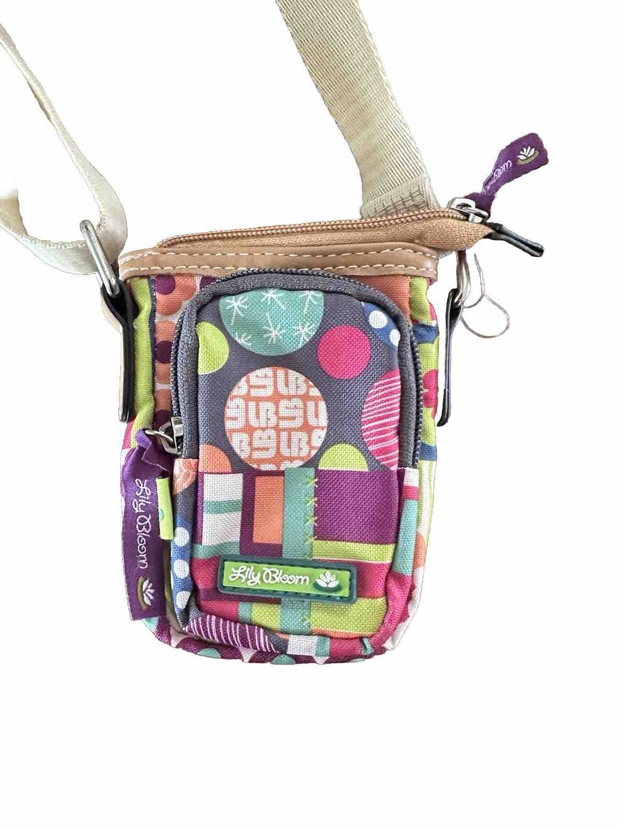 Lily Bloom Small Floral Crossbody Purse Canvas Strap Orange Green