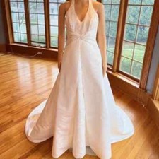 *Maggie Sottero Ivory Satin Lace Halter Corset Wedding Gown Bridal Dress Size 6