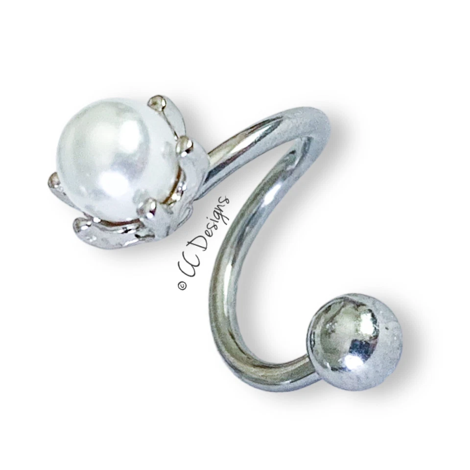 Anillo vientre 16g blanco sintético perla torcido B146 Foto 2 de 3