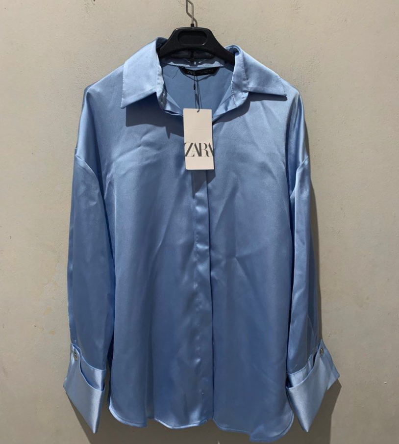 ZARA NEW WOMAN ZARA SKY BLUE BUTTONED SATIN SHIRT 8614/845