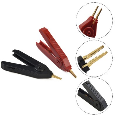 2pcs - Krokodilklemme Kelvin Kupfer Vergoldet LCR Test Clip Schwarz + Rot