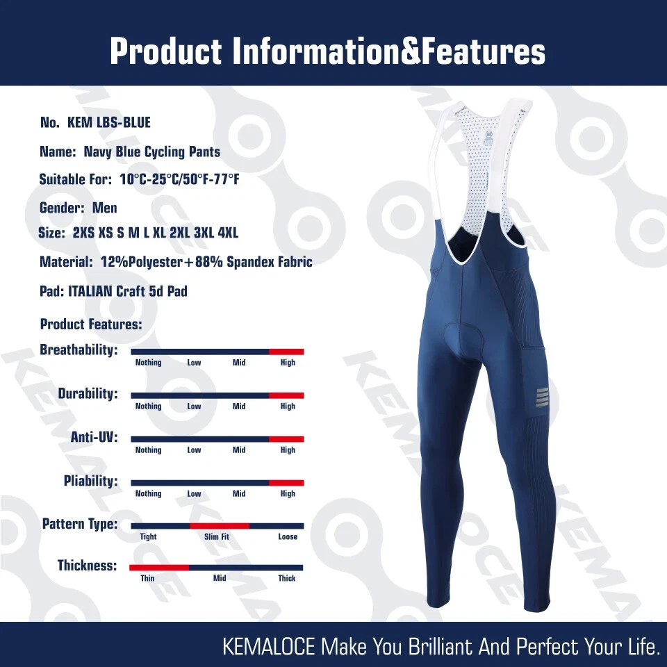 Pantalones Largos de Ciclismo Hombres Otoño Azul y Gris Almohadilla de Gel Reflectante Babero Pantalones Transpirables Foto 3 de 4
